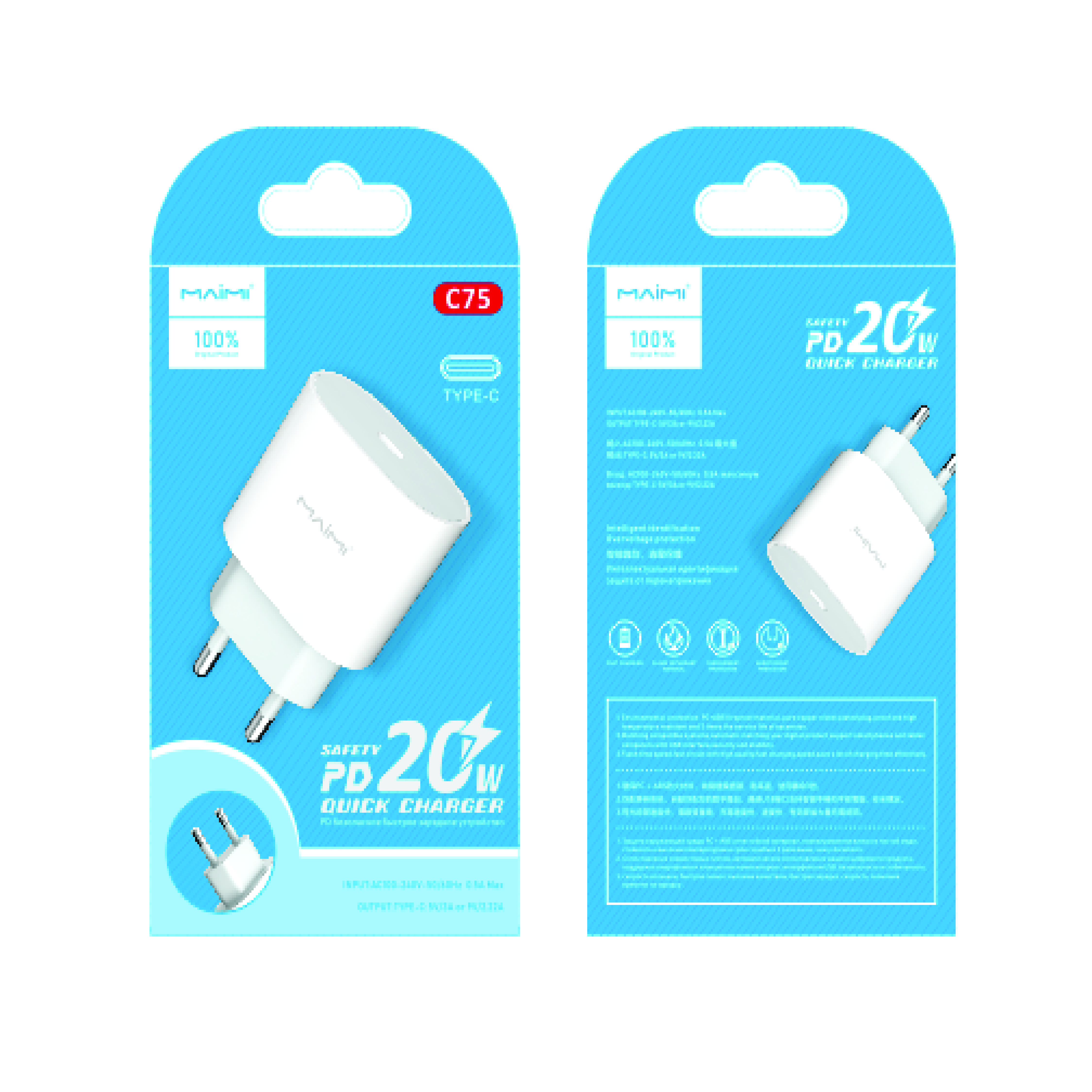 SMART CHARGER ADAPTOR MAIMI C75-QC3.0-PD 20 W-WHITE ORIGINAL